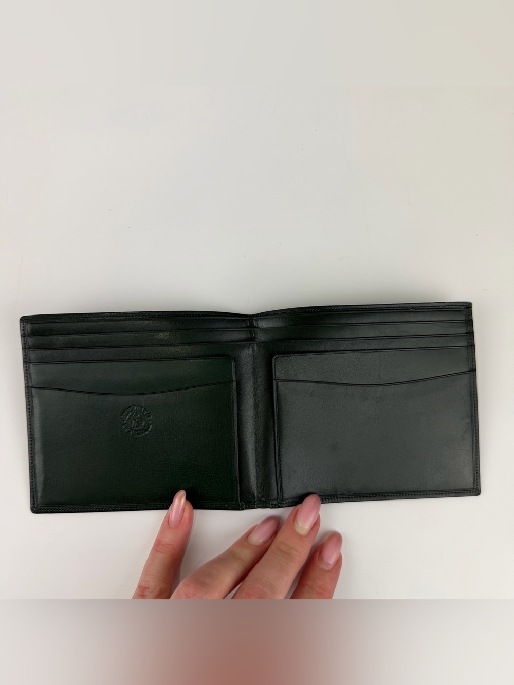 Vintage Forest Green Leather Bifold Wallet Classic Minimalist Core